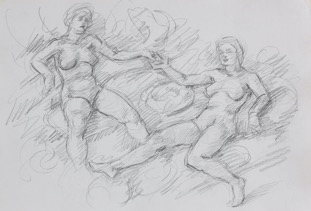 Maenads II; graphite on paper, 21 x 30 cm, 2023