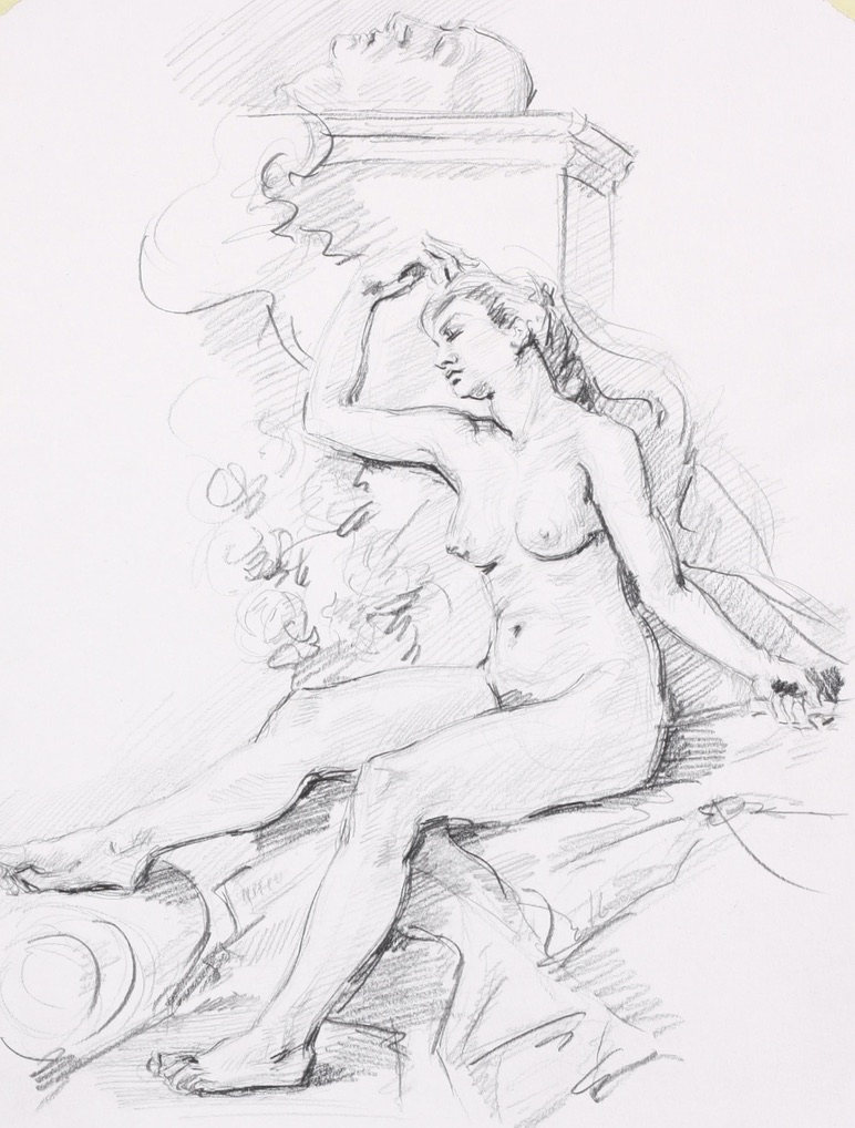 Maenads II; graphite on paper, 30 x 42 cm, 2023