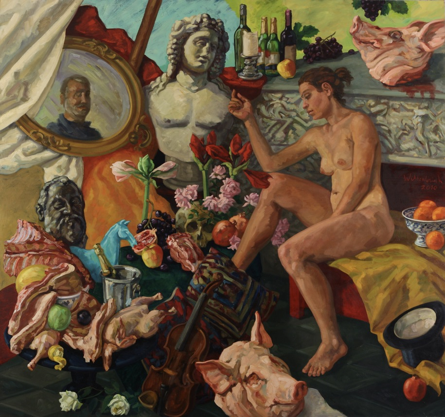 Maenads and Rudolf II; oil on canvas, 200 x 215 cm, 2010