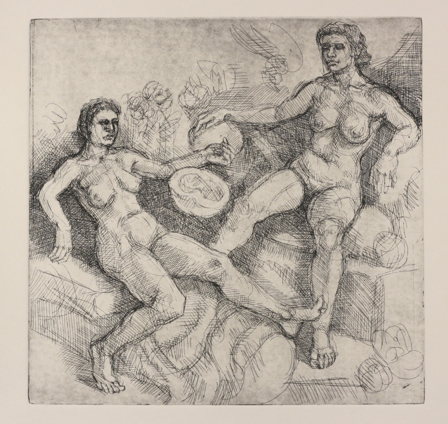 Ariadne Petitioning Bacchus; etching, 25 x 25 cm, 2014