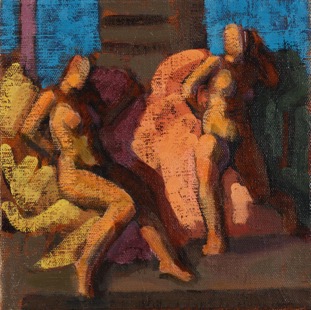 Maenads; oil on canvas, 20 x 20 cm, 2023