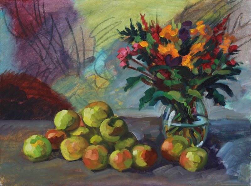 Apples & Flowers; oil on canvas, 60 x 80 cm, 2016