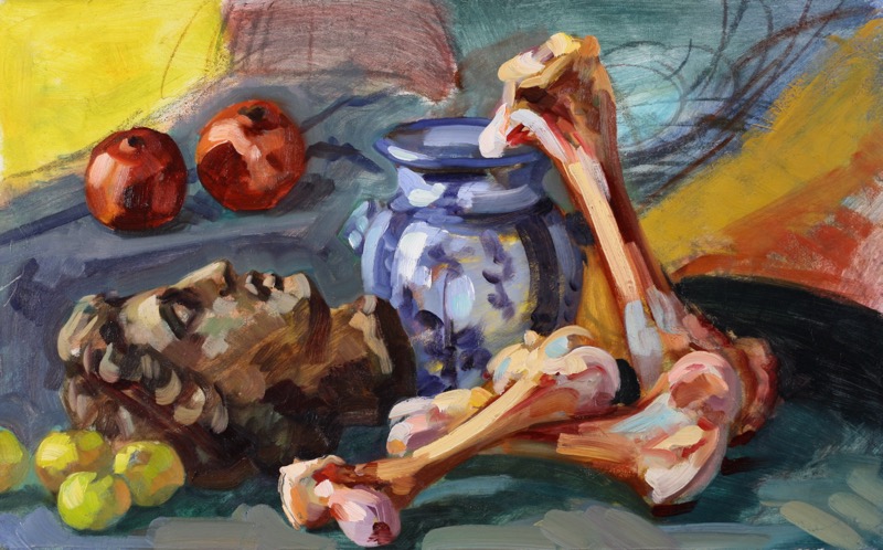 Bones & Classical Head; oil on canvas, 50 x 80 cm, 2016