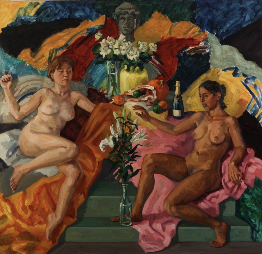 Elektra, Klytaemnestra and the Head of Orpheus; oil on canvas, 200 x 215 cm, 2014