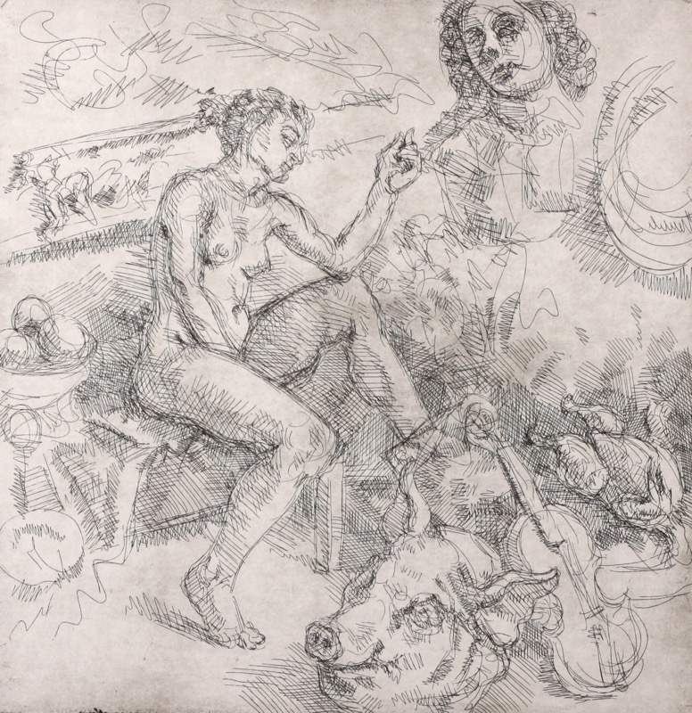Ariadne Petitioning Bacchus; etching, 25 x 25 cm, 2014